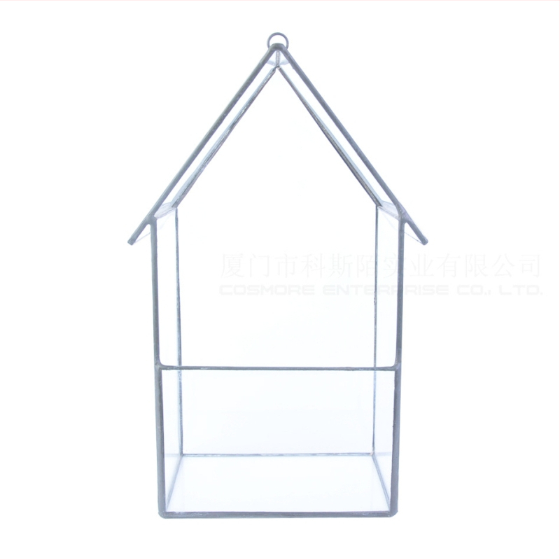 Стъклена саксия за сукуленти с мъхов мини ландшафт – прозрачен, здрав и устойчив на корозия; подходяща за стенен, настолен и подов монтаж