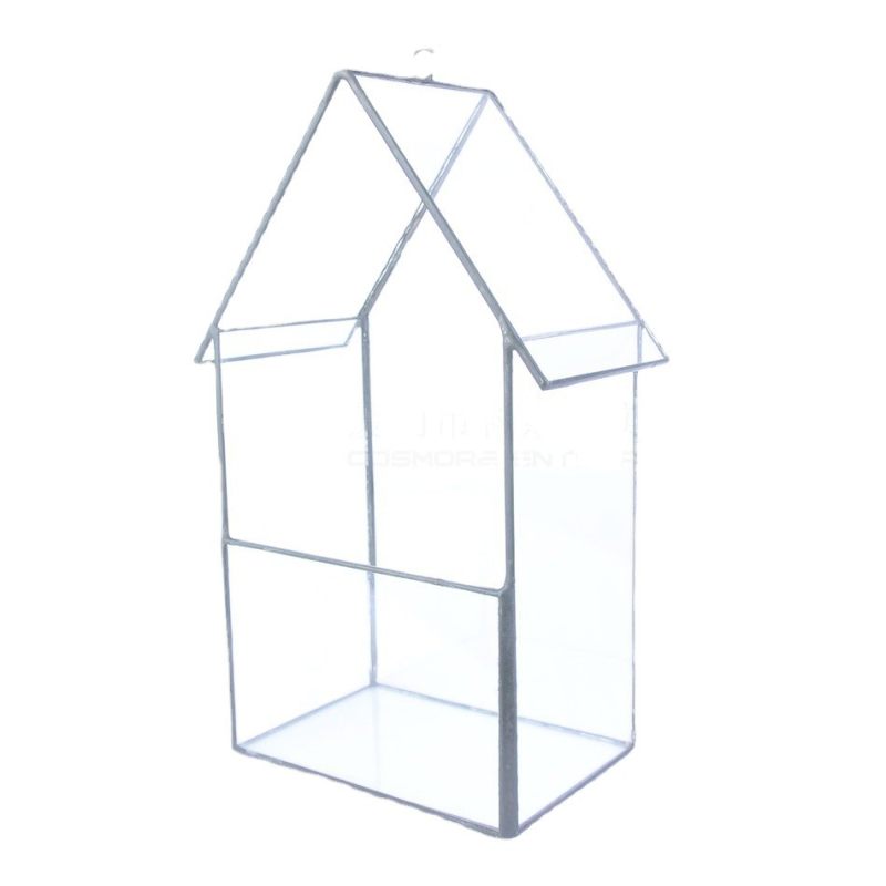 Стъклена саксия за сукуленти с мъхов мини ландшафт – прозрачен, здрав и устойчив на корозия; подходяща за стенен, настолен и подов монтаж