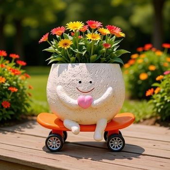 Planter od smole sa smeškastim lice na skateboardu – kreativni mali lonac za sukulente, pogodan za balkon, unutarnji prostor i vrt, izdržljiv