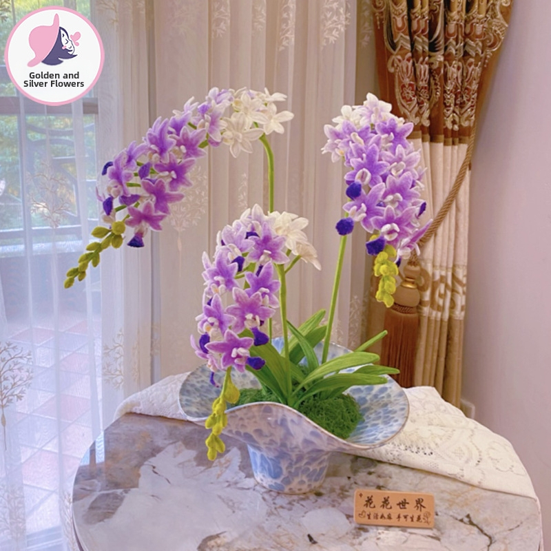 DIY pušķa komplekts ar orhideju un vērpšanas nūjiņu, pūkains materiāls, vecums 15-35 gadi