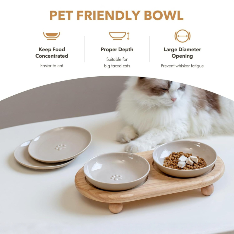 Ξύλινο σταντ για μπολ γάτας με κεκλιμένο σχέδιο για στήριξη του αυχένα