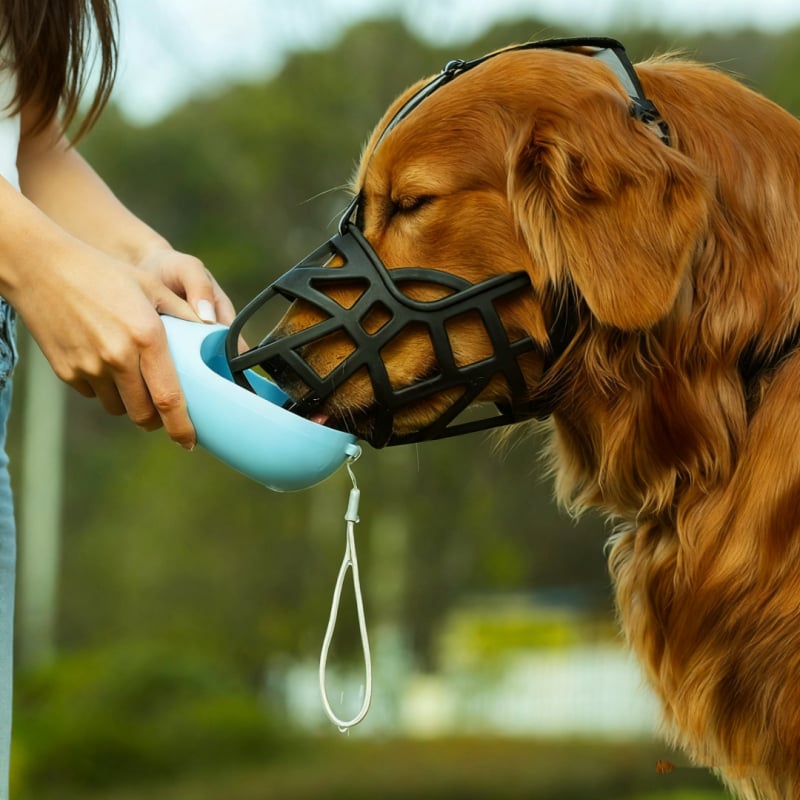 Muzzle plastic pentru câini, pentru dresaj, cu funie de tractiune