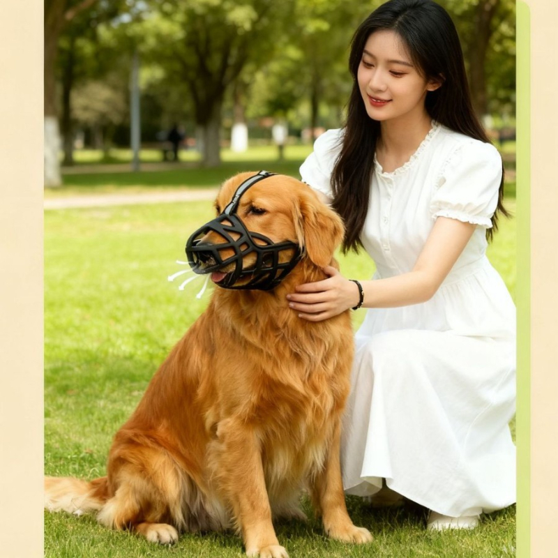 Muzzle plastic pentru câini, pentru dresaj, cu funie de tractiune