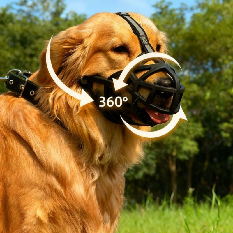 Muzzle plastic pentru câini, pentru dresaj, cu funie de tractiune