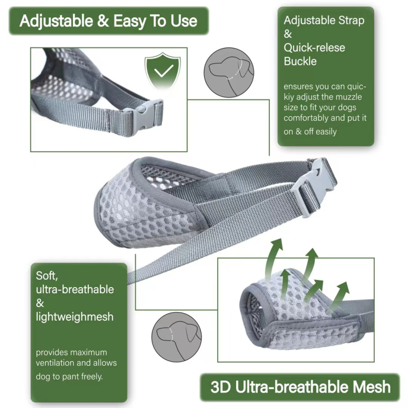 Botniță pentru câini cu bot lung, respirabilă, HANDOU, poliester, anti-mușcare, anti-lingere, anti-mâncare