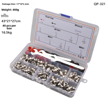 Rokas eļļas pistoles uzgaļu komplekts, kastē iepakots