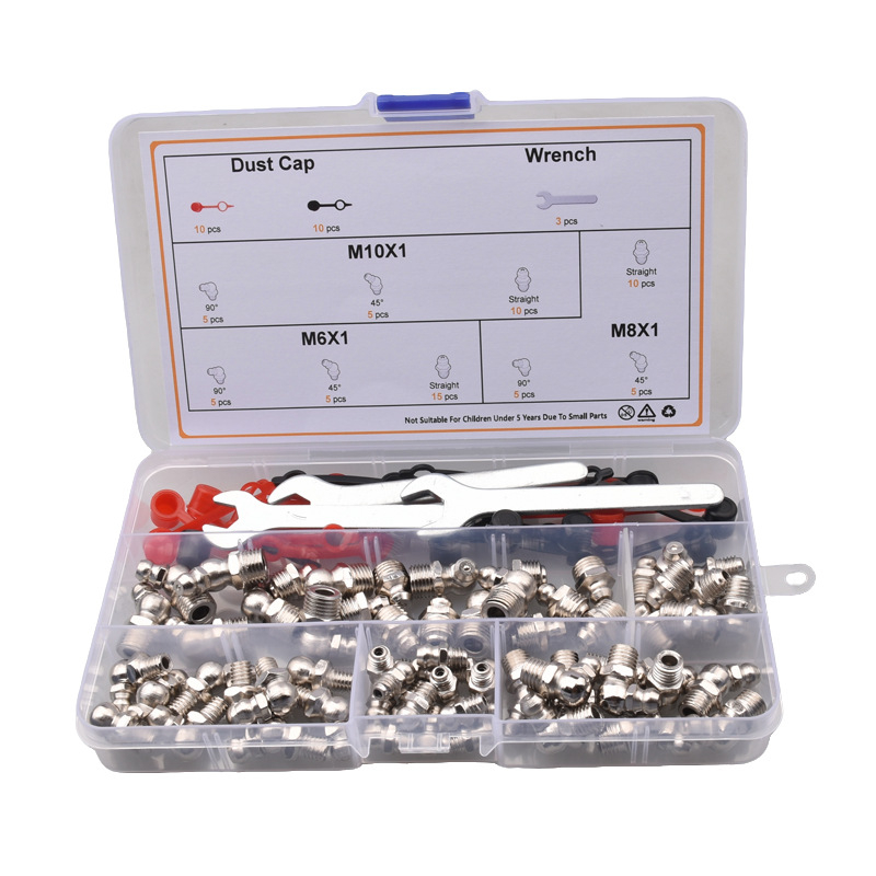 Rokas eļļas pistoles uzgaļu komplekts, kastē iepakots