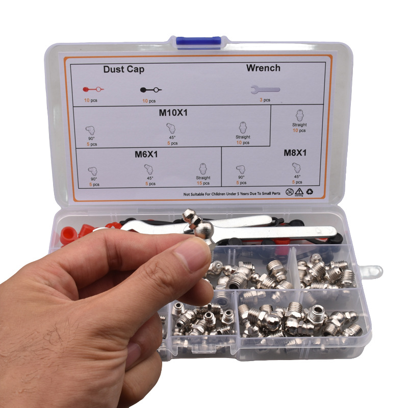 Rokas eļļas pistoles uzgaļu komplekts, kastē iepakots