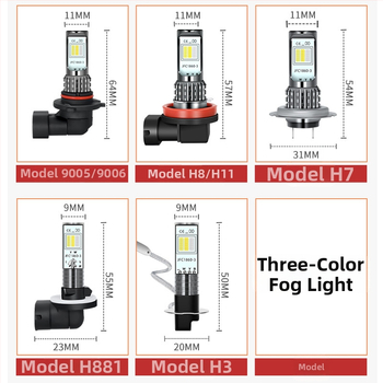 LED trojfarebná hmlová žiarovka pre auto, 10W, 12V, 2400–7500K