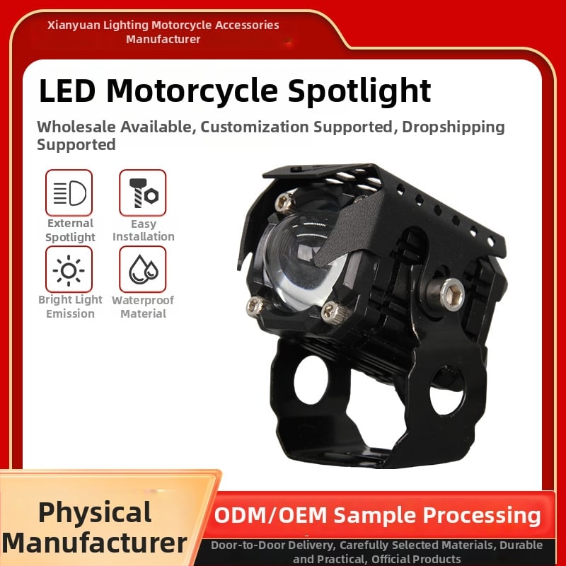LED мотоциклетен прожектор с единичен обектив и капак, 12W, 8–60V, алуминий, фокус лампа, водоустойчив