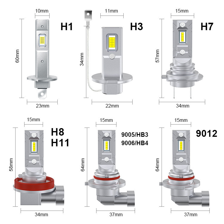 LED glavna svjetla za automobil 1:1 direktna ugradnja, 12V, IP68, kompatibilno s H1/H7/H3/H11/P13W9005/9006