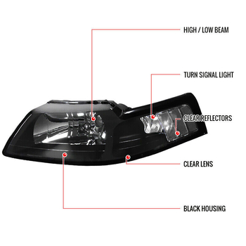 Ford Mustang 1999-2004 fényszórók, ABS, 25W, 12V, Amerikai retro stílus