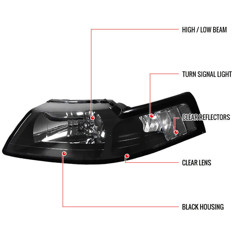 Ford Mustang 1999-2004 fényszórók, ABS, 25W, 12V, Amerikai retro stílus