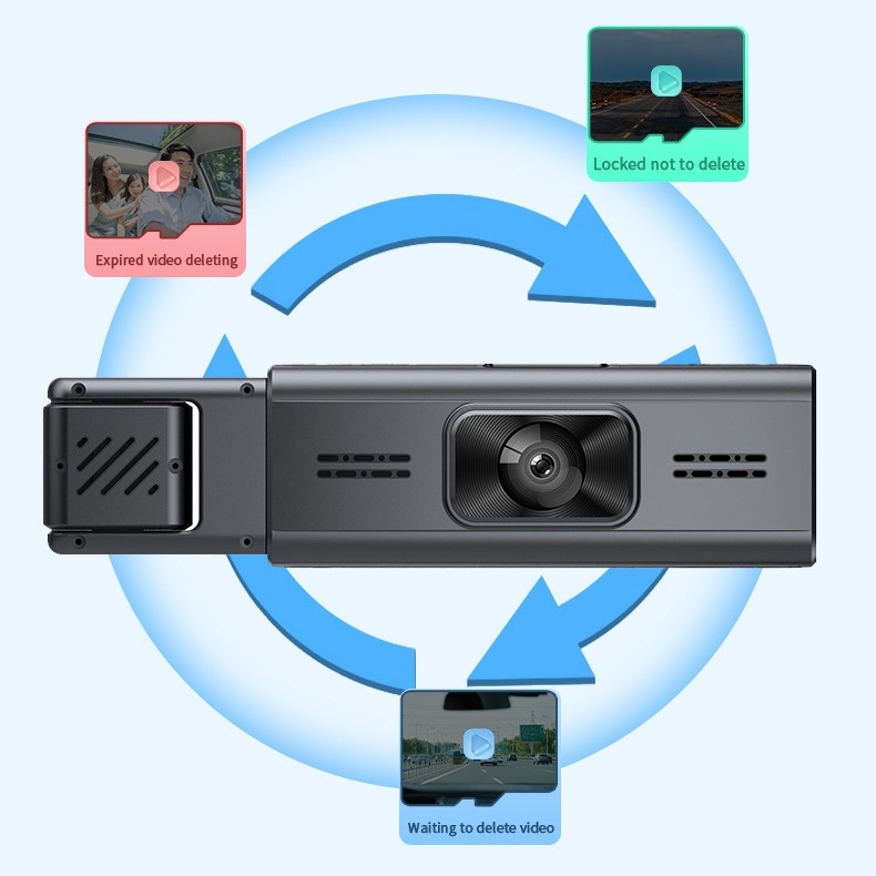 Automobilio vaizdo registratorius 1080p, 140° matymas kampas, trijų kanalų įrašymas, Wi-Fi, stovėjimo stebėjimas