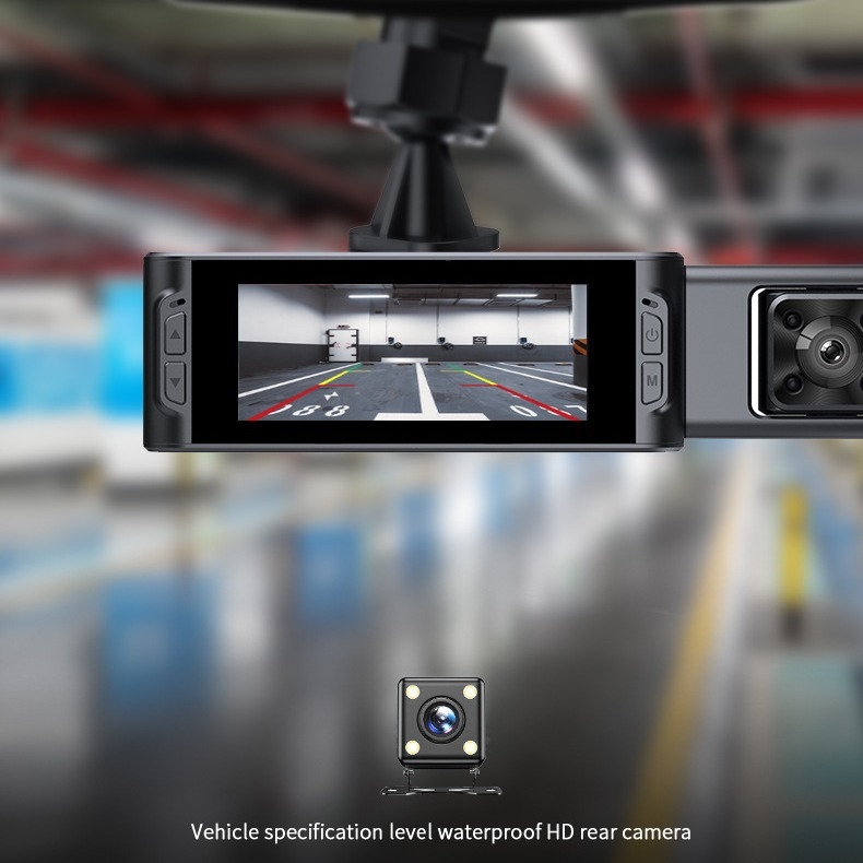 Automobilio vaizdo registratorius 1080p, 140° matymas kampas, trijų kanalų įrašymas, Wi-Fi, stovėjimo stebėjimas
