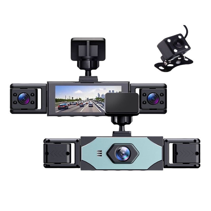 Keturių kamerų automobilių vaizdo registratorius: priekinė/galinė/kairė/dešinė kamera, infraraudonųjų spindulių naktinis matymas, 1080P, 3,0 colių ekranas, ciklinis įrašymas