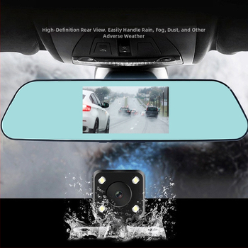 Dvigubo objektyvo automobilių vaizdo registratorius su priekinio ir galinio įrašo funkcijomis, 4,5 colių veidrodinis ekranas (1080P, 170° platus kampas, 32GB atmintis)
