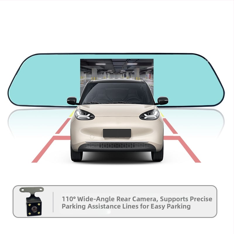 Dvigubo objektyvo automobilių vaizdo registratorius su priekinio ir galinio įrašo funkcijomis, 4,5 colių veidrodinis ekranas (1080P, 170° platus kampas, 32GB atmintis)