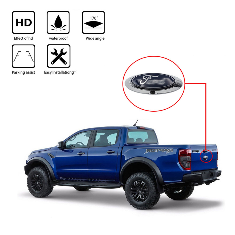 Universális Ford F-Series hátsó kamerához a logóhoz, 1080p, 170° látószög, 12V, CVBS, tükrözött kép