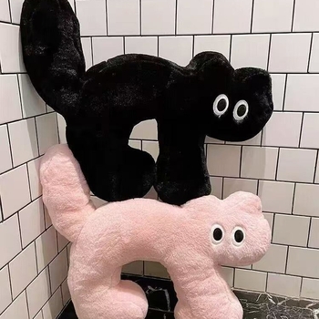 У-образна котешка възглавничка за глава, плюшена обвивка, стил карикатура, пълнеж PP памук