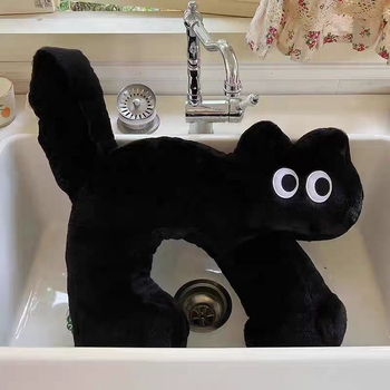 У-образна котешка възглавничка за глава, плюшена обвивка, стил карикатура, пълнеж PP памук