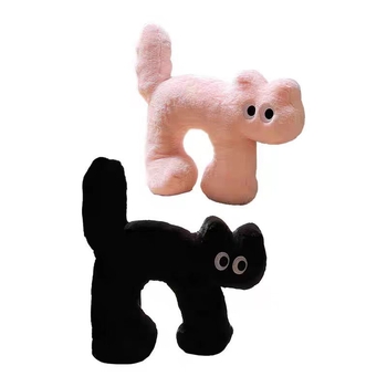 У-образна котешка възглавничка за глава, плюшена обвивка, стил карикатура, пълнеж PP памук