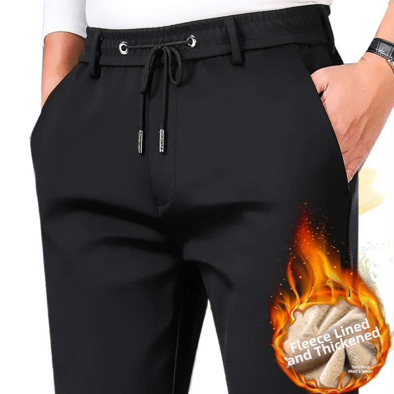 Vyriski tiesūs kelniai iš dirbtinės odos, užpildas iš šilko ir medvilnės mišinio, vientisas raštas, storas audinys