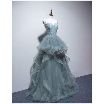 Rochie de seară fără bretele cu fustă tutu pentru reprezentații pe scenă, fără mâneci, lungă, poliester
