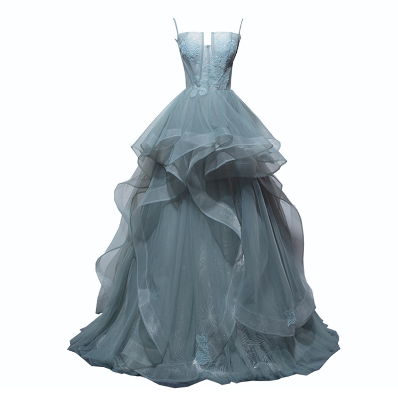 Rochie de seară fără bretele cu fustă tutu pentru reprezentații pe scenă, fără mâneci, lungă, poliester