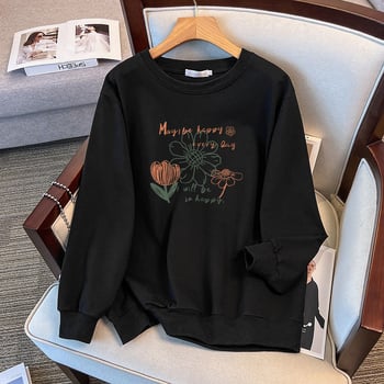 Ženski pamučni sweatshirt s okruglim izrezom, dugi rukavi, srednja duljina