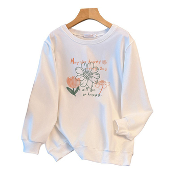 Ženski pamučni sweatshirt s okruglim izrezom, dugi rukavi, srednja duljina