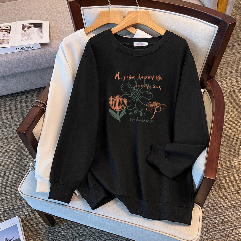Ženski pamučni sweatshirt s okruglim izrezom, dugi rukavi, srednja duljina