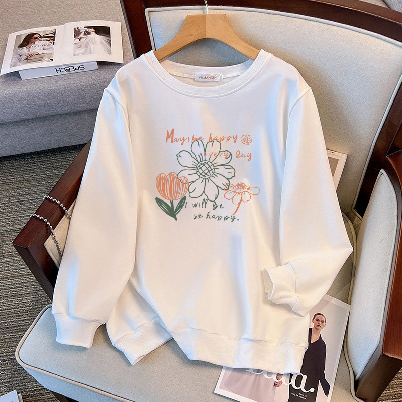 Ženski pamučni sweatshirt s okruglim izrezom, dugi rukavi, srednja duljina