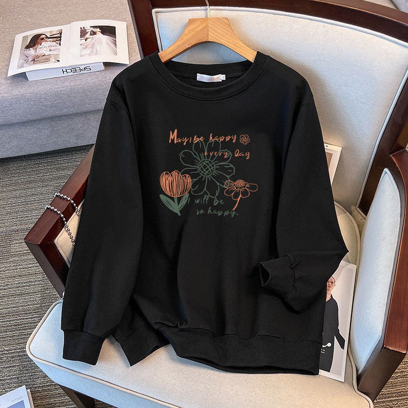 Ženski pamučni sweatshirt s okruglim izrezom, dugi rukavi, srednja duljina