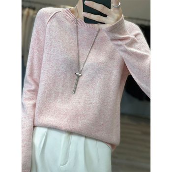 Moteriškas vilnos megztinis, korėjietiško stiliaus, apvalus kaklas, raglano rankovės, ilgos rankovės, ilgis 50–65 cm