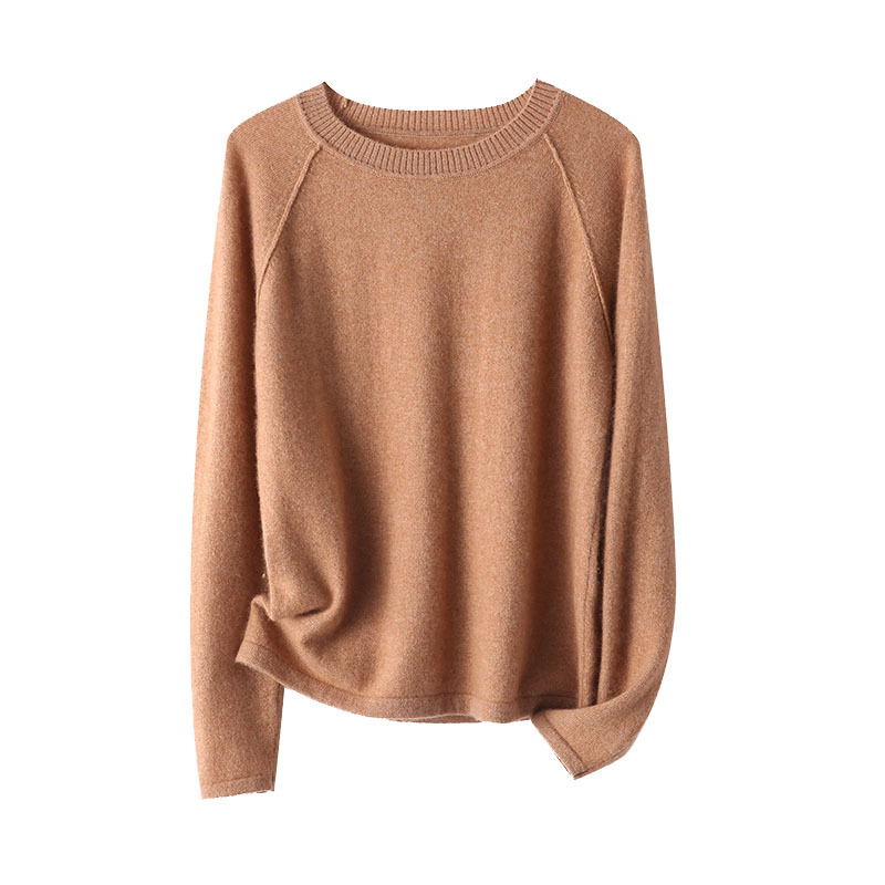 Moteriškas vilnos megztinis, korėjietiško stiliaus, apvalus kaklas, raglano rankovės, ilgos rankovės, ilgis 50–65 cm