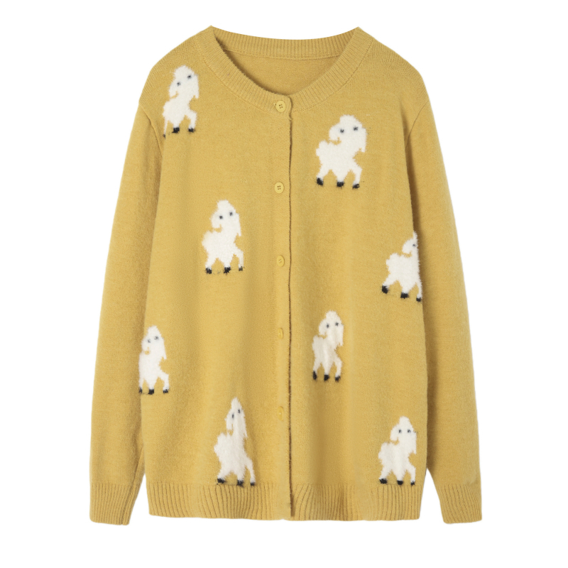 Moterų jacquard megztinis kardiganas, plus dydis, laisvas siluetas, apvalus kaklas, ilgomis rankovėmis