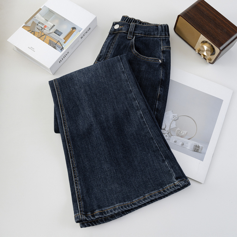 Džinsinės zvano kroja kelnės, aukštas liemuo, ilgis 9/10, didelis elastingumas, 80-90% medvilnė