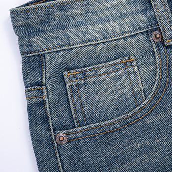 Σορτς τζιν με σχίσεις, χαλαρή ίσια γραμμή, μεσαία μέση, jacquard ύφασμα, 60% βαμβάκι