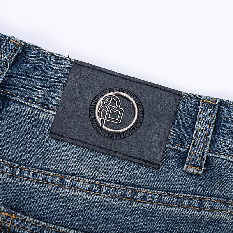 Σορτς τζιν με σχίσεις, χαλαρή ίσια γραμμή, μεσαία μέση, jacquard ύφασμα, 60% βαμβάκι