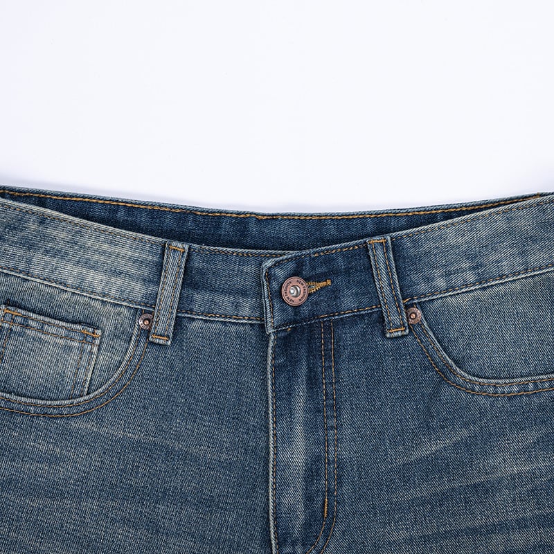 Σορτς τζιν με σχίσεις, χαλαρή ίσια γραμμή, μεσαία μέση, jacquard ύφασμα, 60% βαμβάκι