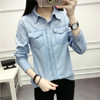 Női denim ing-jackett, Slim szabás, 80–90% pamut és kevesebb mint 30% poliészter, hosszú ujjú, gallér Polo, vékony anyag