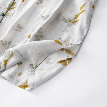 Ханфу вдъхновено подобрен чипао с принтована конопена материя, свободна кройка, дзен чайна роба