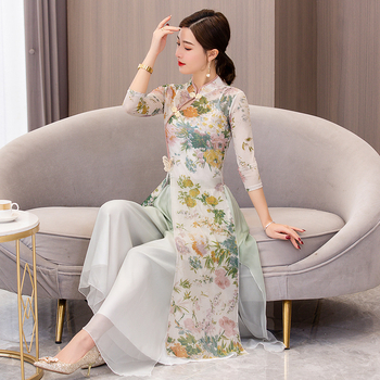 Cheongsam Dance Costume за бални танци - мрежеста тъкан със спандекс, пролет 2023 издание