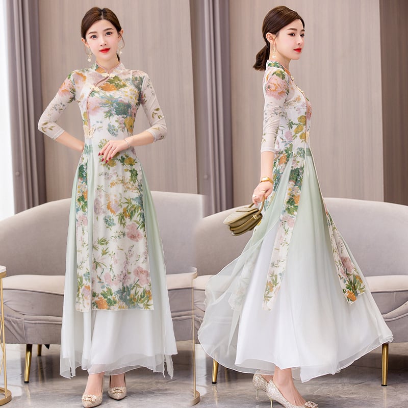 Cheongsam Dance Costume за бални танци - мрежеста тъкан със спандекс, пролет 2023 издание