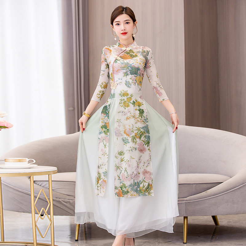 Cheongsam Dance Costume за бални танци - мрежеста тъкан със спандекс, пролет 2023 издание