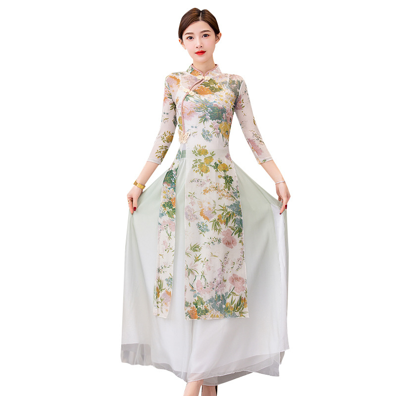 Cheongsam Dance Costume за бални танци - мрежеста тъкан със спандекс, пролет 2023 издание