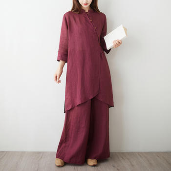 Zen медитативна роба – комплект от две части със наклонена яка, плат коноп-памук