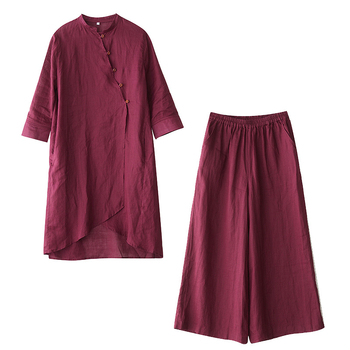 Zen медитативна роба – комплект от две части със наклонена яка, плат коноп-памук