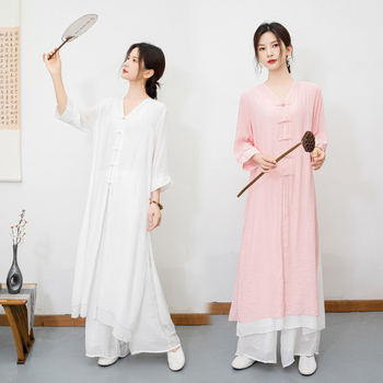 Етно стил комплект за медитация и йога от памук-лен с конопено съдържание 80–90%, панелно пришиване; пускане през ранна есен 2025